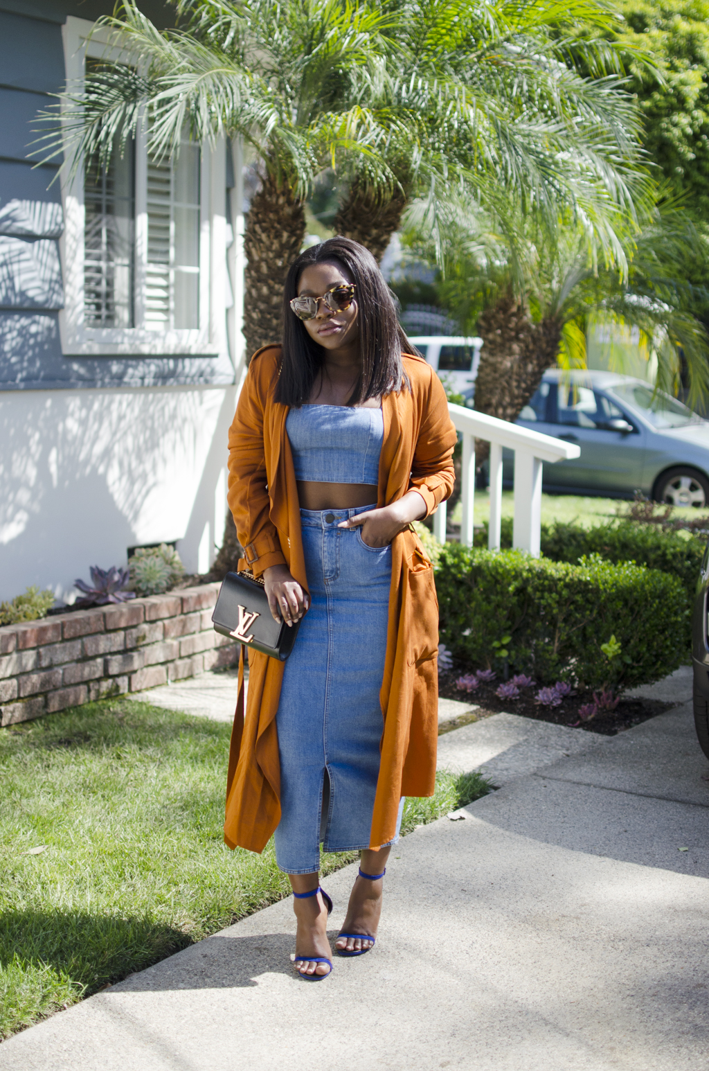 Denim Skirt and Rust Coat  Louis vuitton twist bag, Louis vuitton