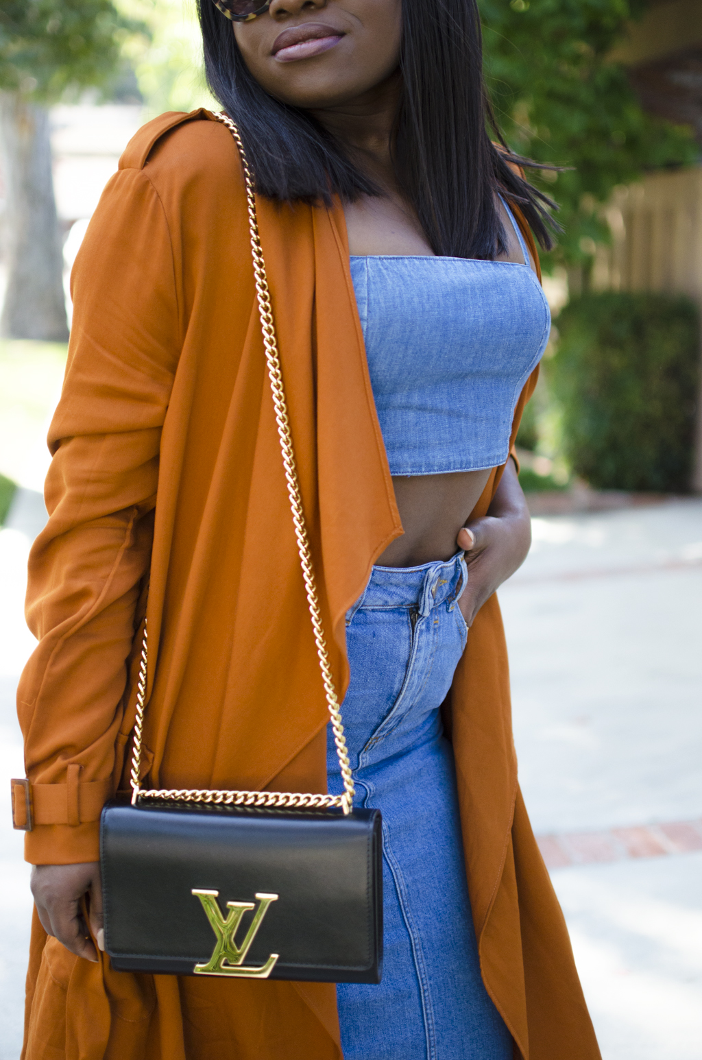 Denim Skirt and Rust Coat  Louis vuitton twist bag, Louis vuitton