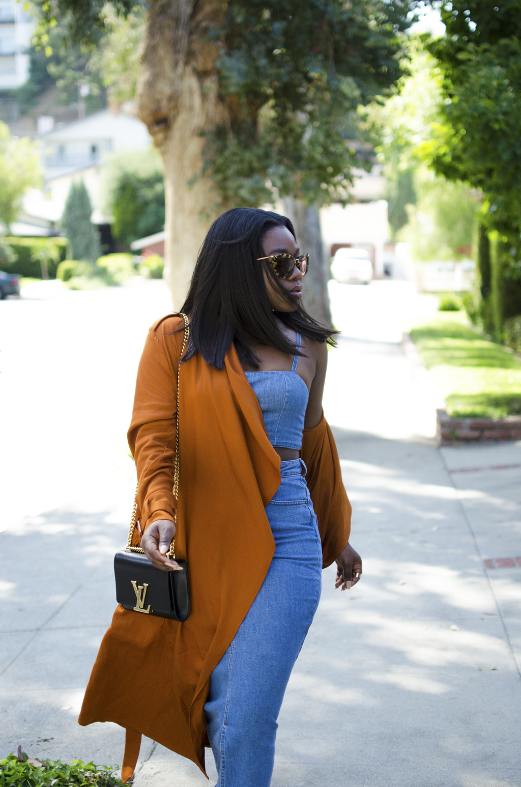 Denim Skirt and Rust Coat  Louis vuitton twist bag, Louis vuitton